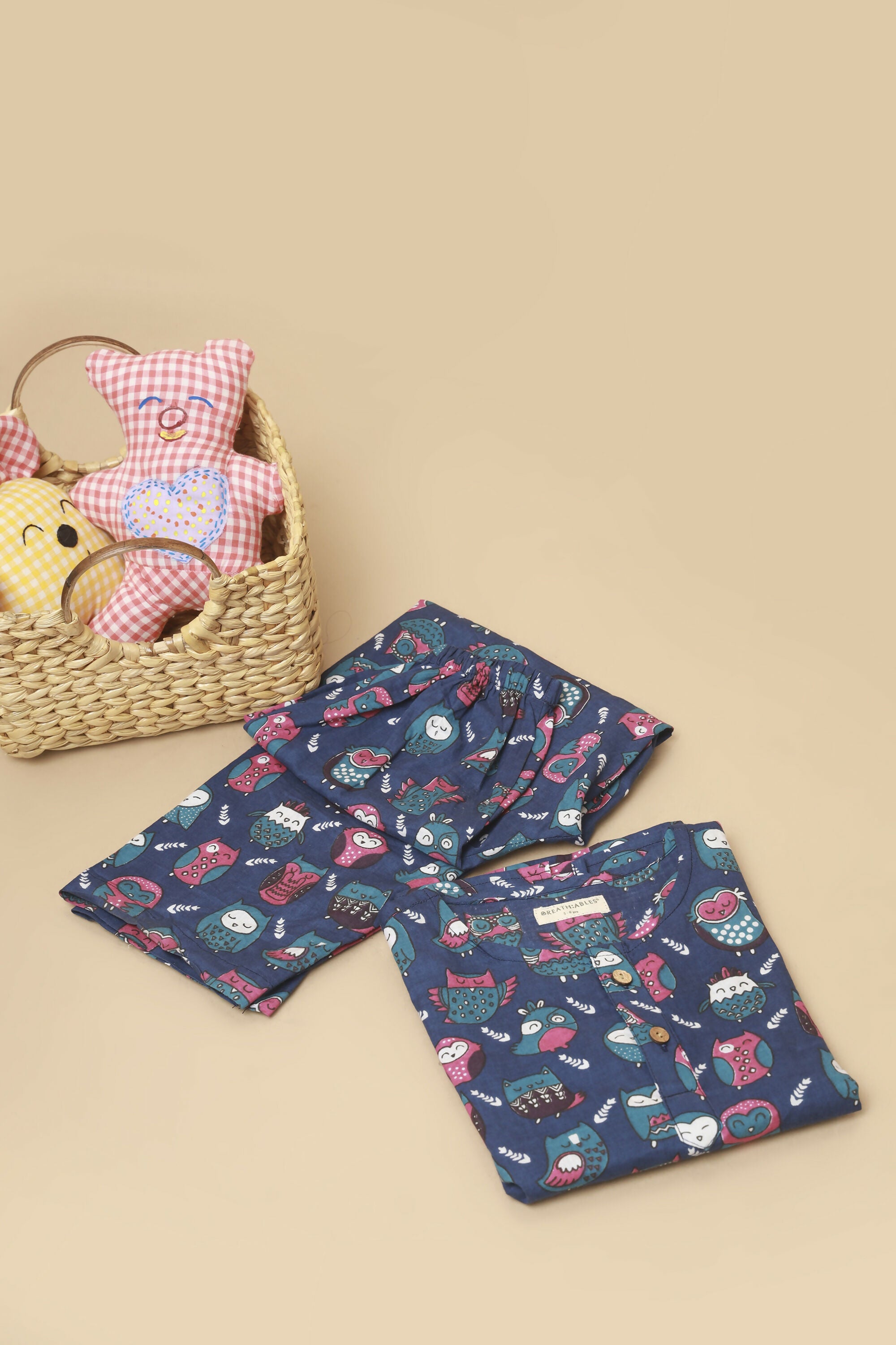 Breathables Kids Cotton Owl Print Co-Ord Night Suit – Navy Blue - Dista