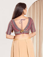 Thumbnail for Joban Fashion Purple Multi Brocade Padded Blouse With V Neck Elbow Sleeves - Distacart