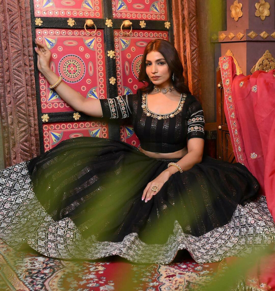 Jyoti Fashion Women's Black Faux Georgette 5MM Sequins with Zari Embroidered Designer Lehenga Choli Set - Distacart