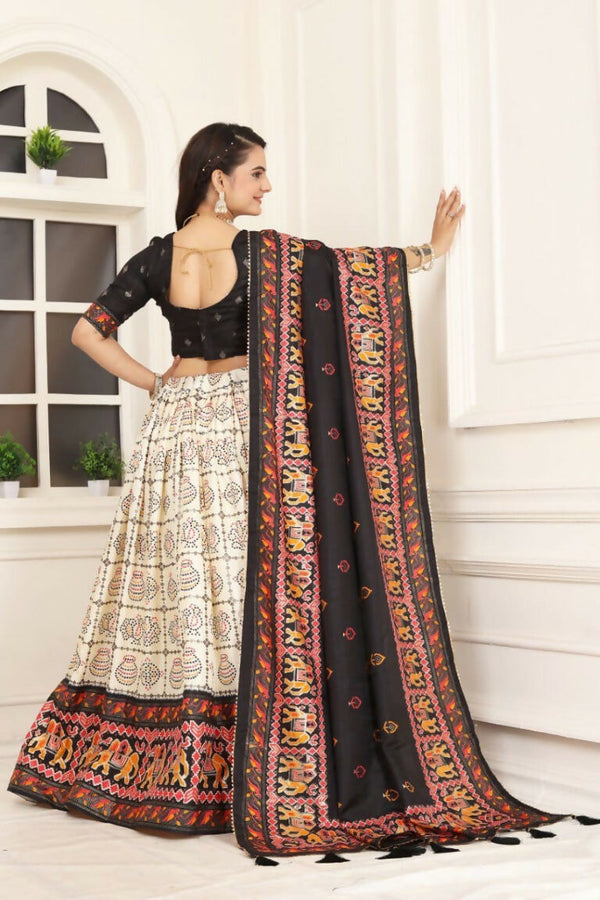 Preksha Creation Indian Festive Tussar Silk Women Lehenga Choli And Masterpiece Of Craftmanship And Style. - Black - Distacart