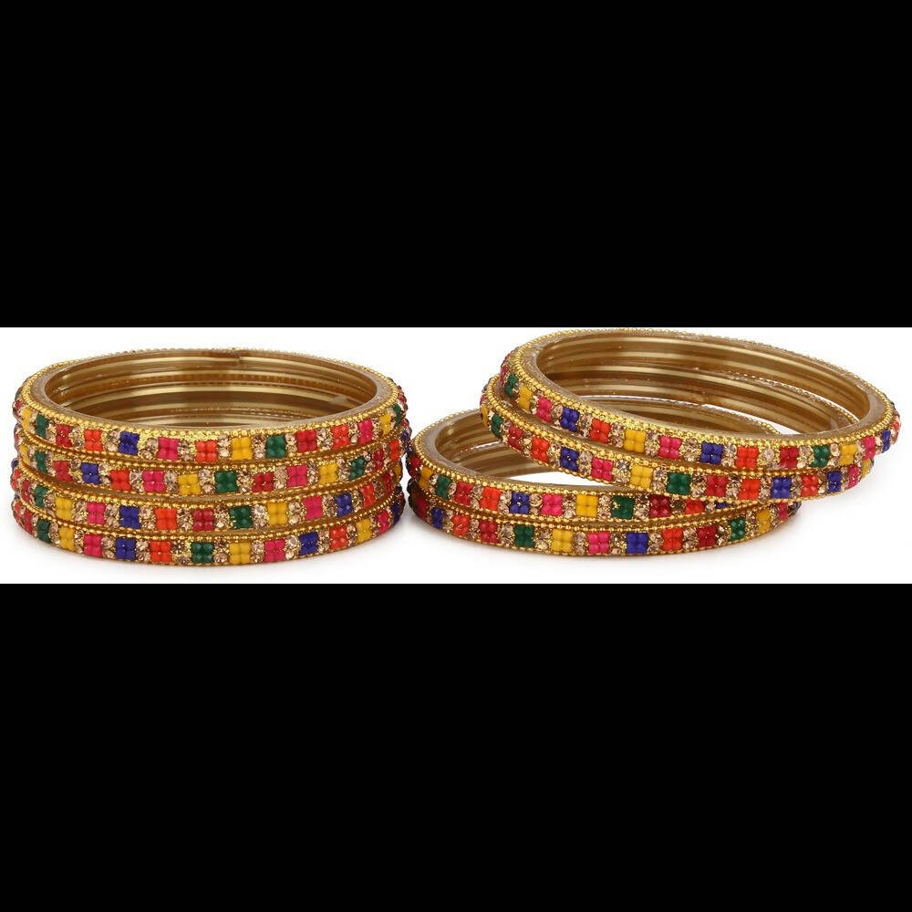 Afast Bridal Wedding & Party Fashionable Colorful Glass Bangle/Kada Set, Pack Of 8 - Multicolor - Distacart