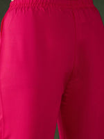 Thumbnail for Sangria Pink Floral Embroidered Thread Work Pure Cotton Kurta & Trousers & Dupatta