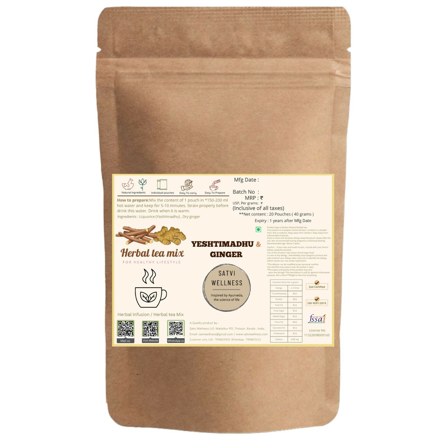 Satvi Wellness Yeshtimadhu Ginger Herbal Infusion Mix In Indvidual Packets | Herbal Tea Sachet - Dista