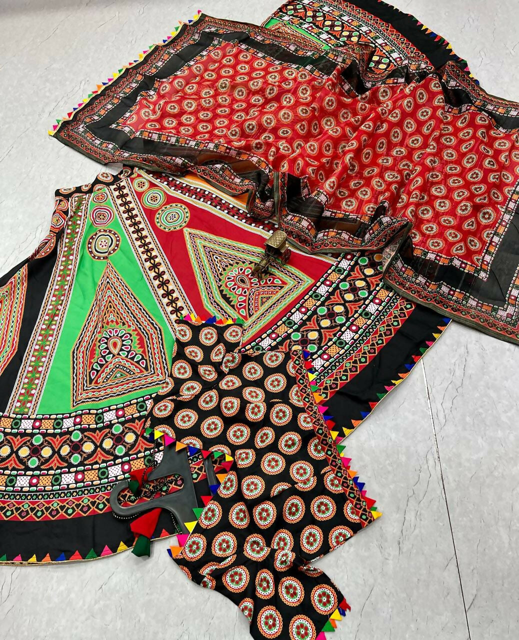 Preksha Creation Indian Navratri Special Cotton Women Lehenga Choli With print work and lucknowi print dupatta - Black - Distacart