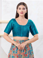Thumbnail for Joban Fashion Peacock-Blue Dupion Silk Elbow Sleeveless Front Open Blouse