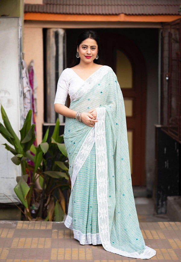 Blue Poly Georgette Ethnic Motifs Saree with Unstitched Blouse - A2M