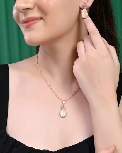 VOJ Gold Plated Yellow Stone With AD Stone Studded Chain Set - Distacart