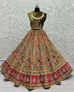 Thumbnail for Jyoti Fashion Women's Pista Green Velvet Golden Gotta, Multi Thread Embroidered with Diamond Work Wedding Lehenga Choli - Distacart