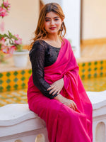 Thumbnail for Zibaa Hand-Dyed Mul Cotton Pink Saree with Tassels