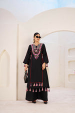Thumbnail for Joban Fashion Black Palazzo Rayon Coding Dori with Sequence with Rivet Moti