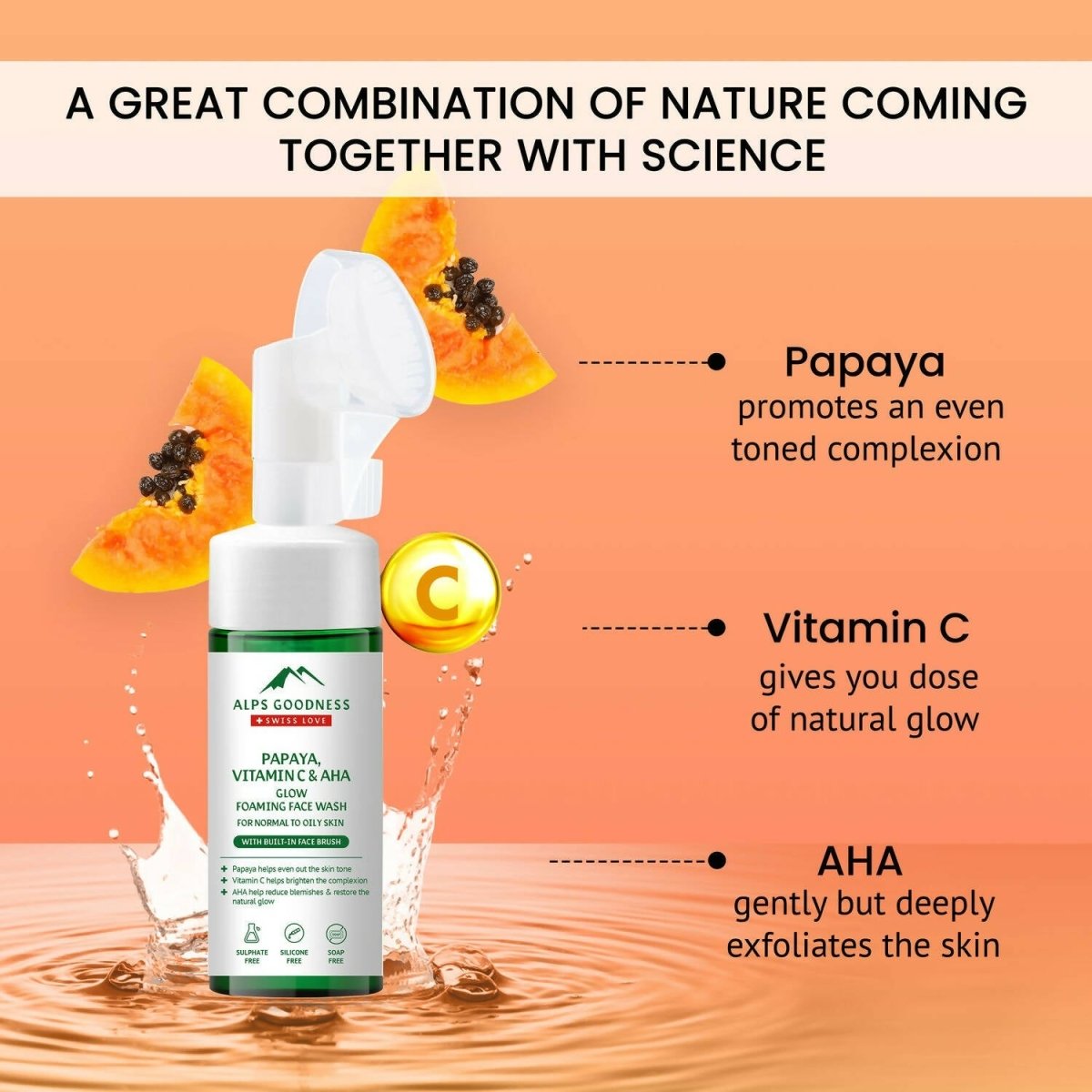 Alps Goodness Papaya, Vitamin C & AHA Glow Foaming Face Wash - Distacart