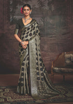 Thumbnail for Joban Fashion Black Art Silk With Fine Viscose Border Ajrak Full Body Print With Soft Finish Saree