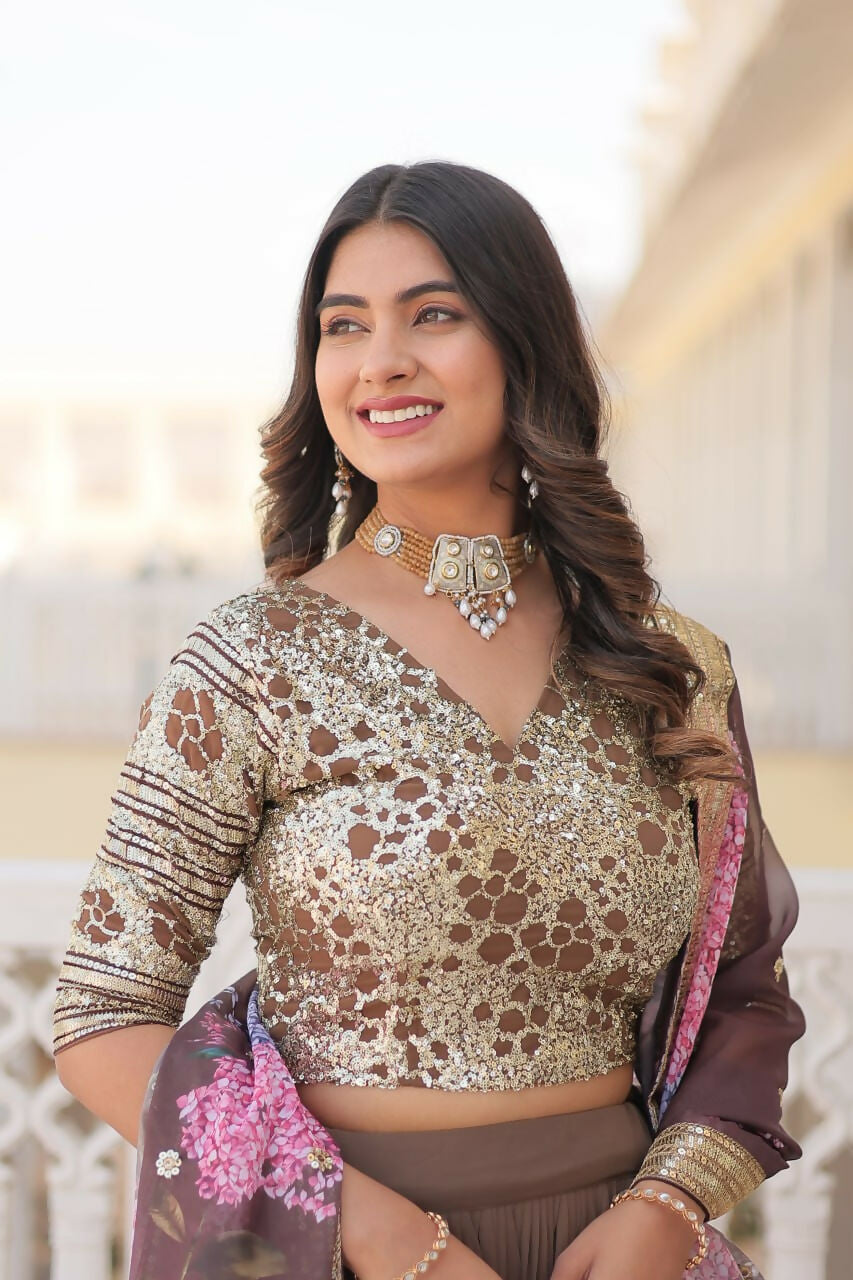 Preksha Creation Faux Georgette With Sequins Embroidered Work Women Lehenga Choli - Grey - Distacart