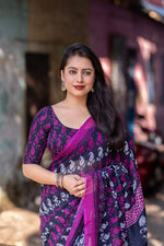 Thumbnail for Purple Linen Blend Ethnic Motifs Saree with Unstitched Blouse - A2M