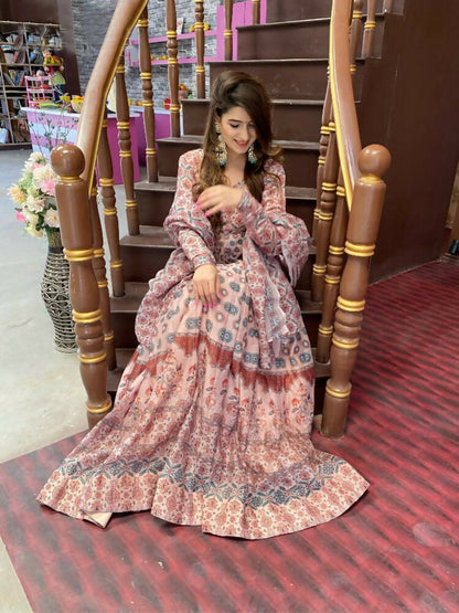 All Season Designer Grey Brown Pure Maslin Gown - Anbazaar - Distacart