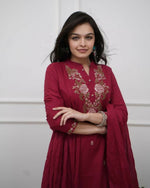 Thumbnail for The52 Women's Beautiful Rayon Slub Fabric Embroidery Work Straight Kurta Pant and Dupatta Set - Distacart