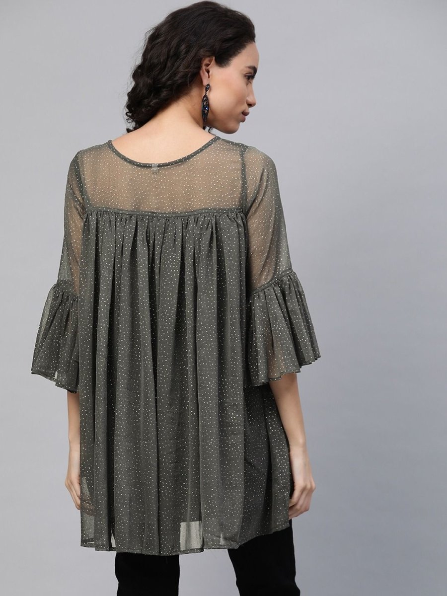 Ahalyaa Women Grey Chiffon Silver Glitter Printed Tunic