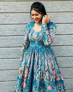 Thumbnail for Preksha Creation Navratri Wear Boutique Styles Rayon Printed Top With Full Flare Lehenga - Blue - Distacart