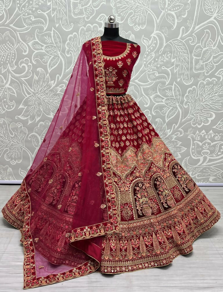 Jyoti Fashion Women's Rani Pink Velvet Multi Thread Embroidered with Zircon Diamond Wedding Lehenga Choli - Distacart