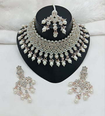 Joban Fashion Women Cream Stone Work Necklace Set - Distacart