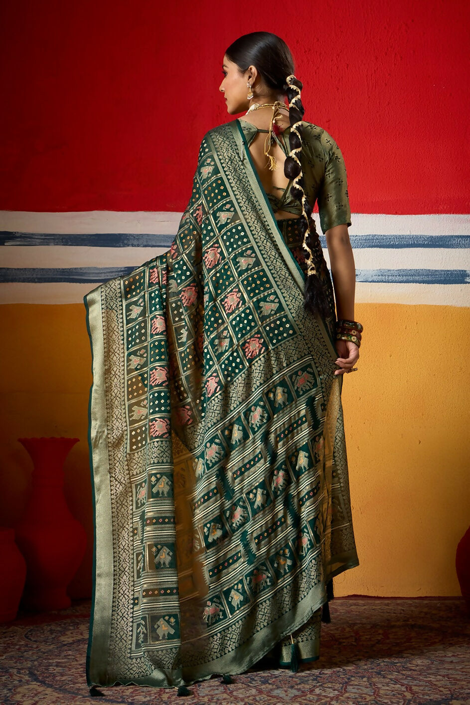 Joban Fashion Bottle Green Dull Moss Brasso Saree