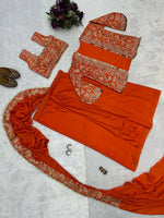 Thumbnail for Teeya Creation Orange Color Chinon Silk Embroidery Work Ready To Wear Party Wear Saree With Koti - Distacart