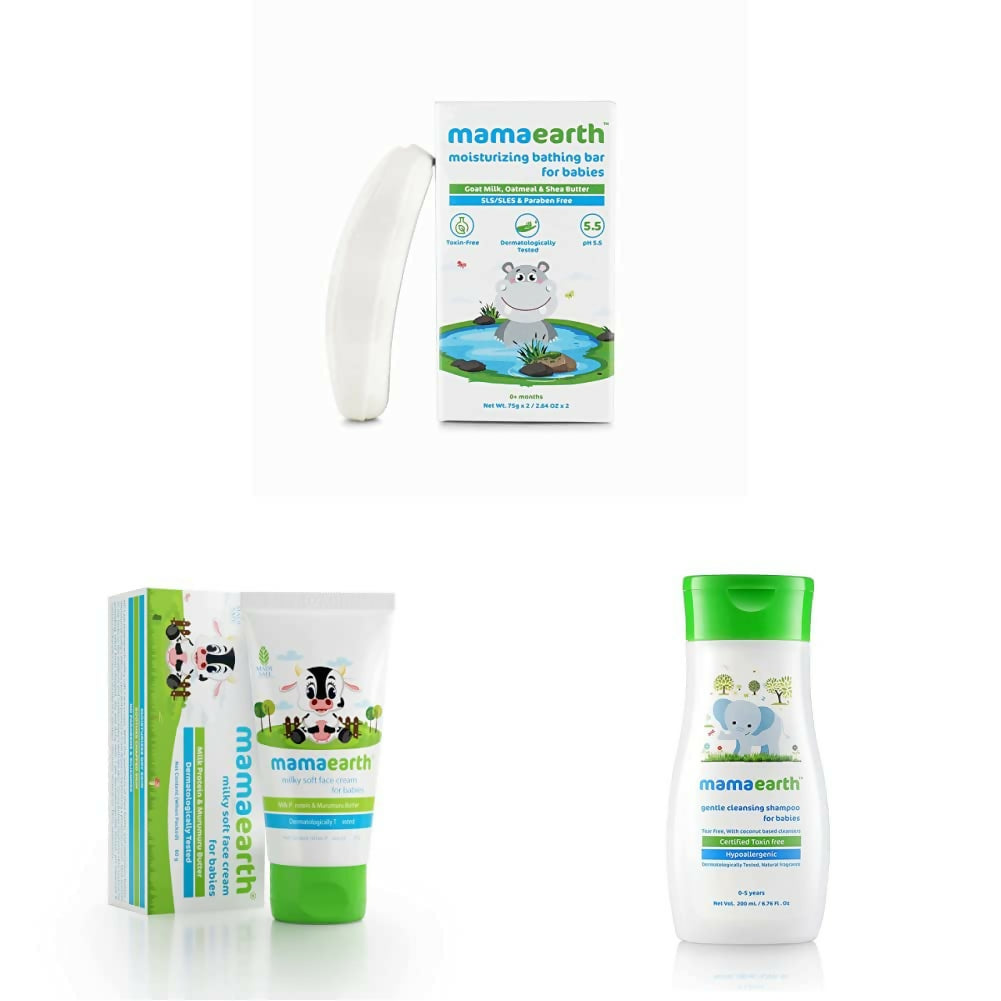 Mamaearth Moisturizing Baby Bathing Soap Bar & Milky Soft Natural Baby Face Cream & Gentle Cleansing Baby Shampoo - Distacart