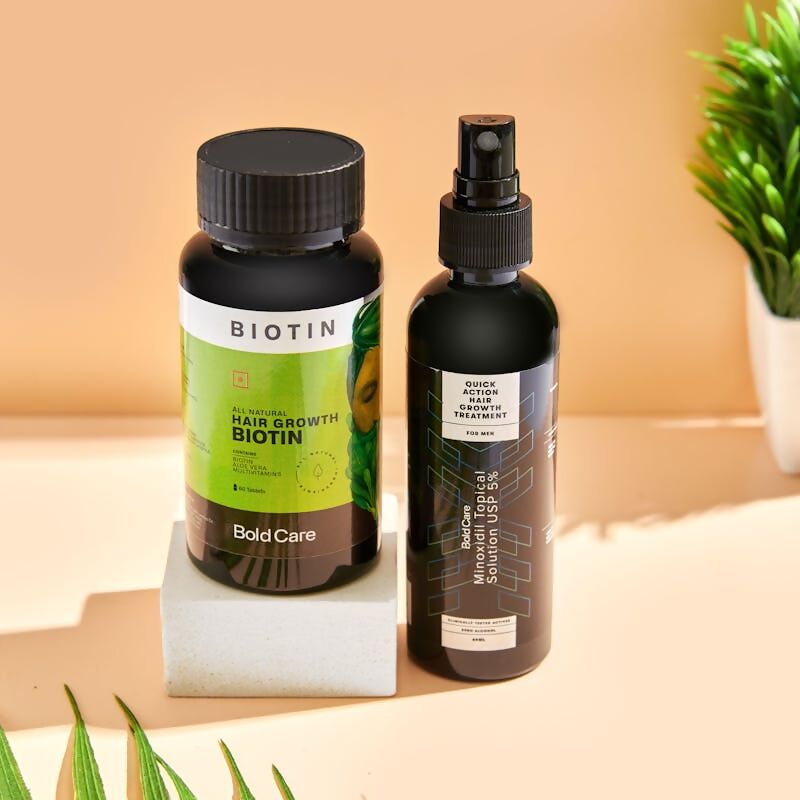 Bold Care Hair Growth 5% Solution Serum & Biotin Supplements Combo - Distacart