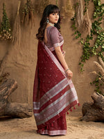 Thumbnail for Shree Shyam Fashion Maroon Linen Cotton Saree - Distacart
