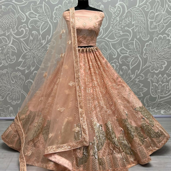 Jyoti Fashion Women's Peach Bridal Net Fancy Foil & Sequins with Multi Thread Embroidered Wedding Lehenga Choli - Distacart