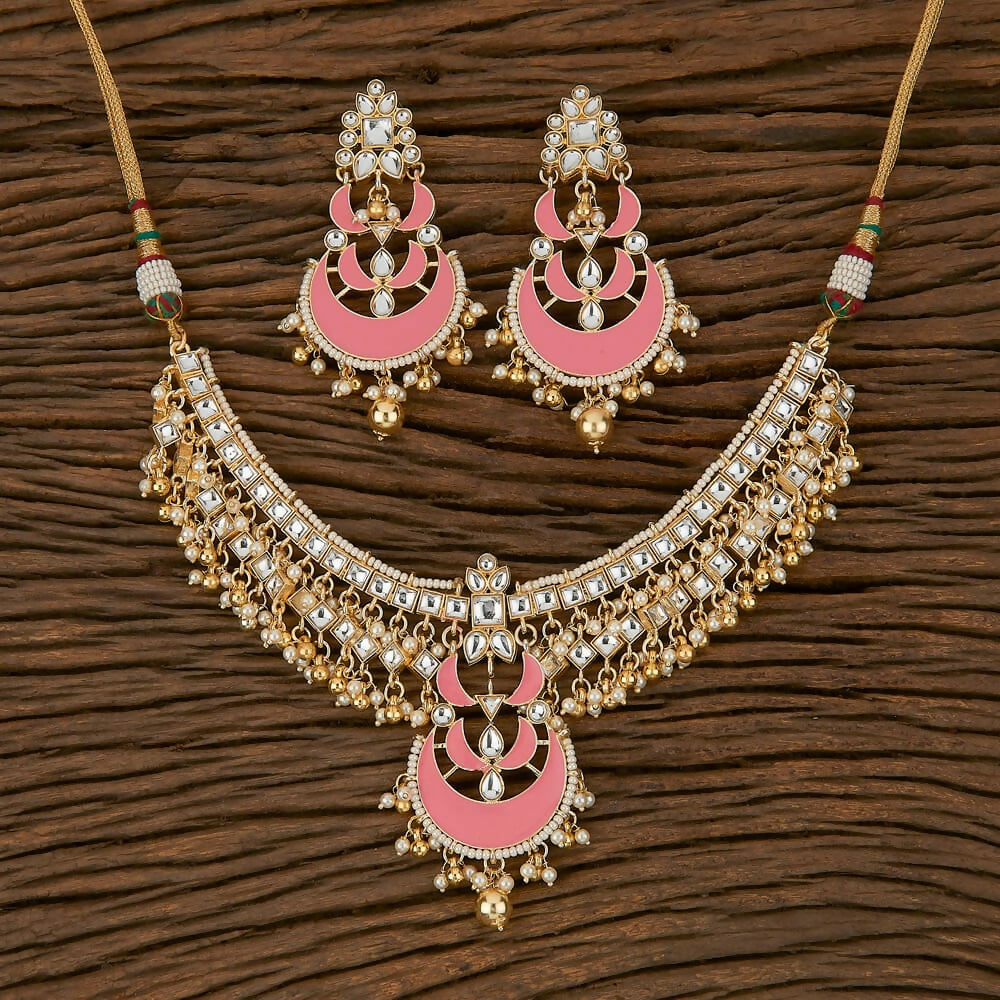 Joban Fashion Women Golden White Pink Necklace Set - Distacart