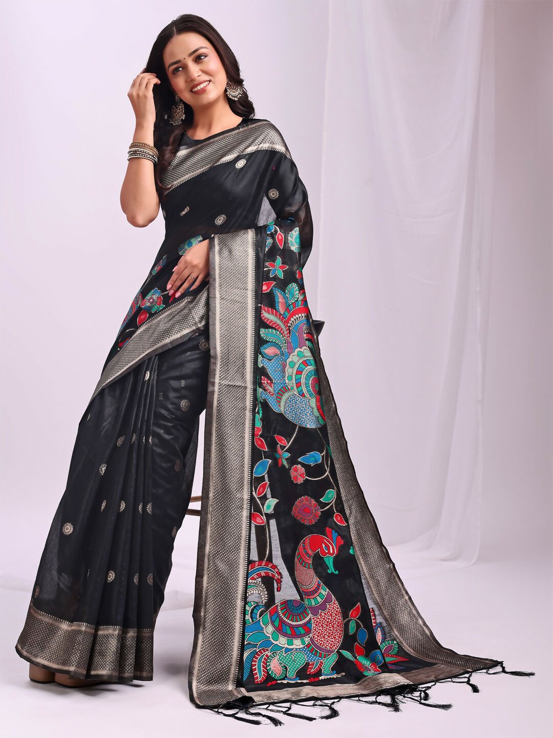 Shree Shyam Fashion Linen Cotton Black Saree - Distacart