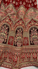 Thumbnail for Jyoti Fashion Women's Red Velvet Multi Thread Embroidered with Zircon Diamond Wedding Lehenga Choli - Distacart