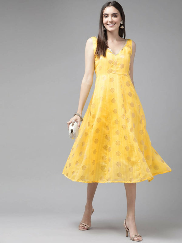 Ahalyaa Women's Traditional wear Dress - Yellow - Distacart