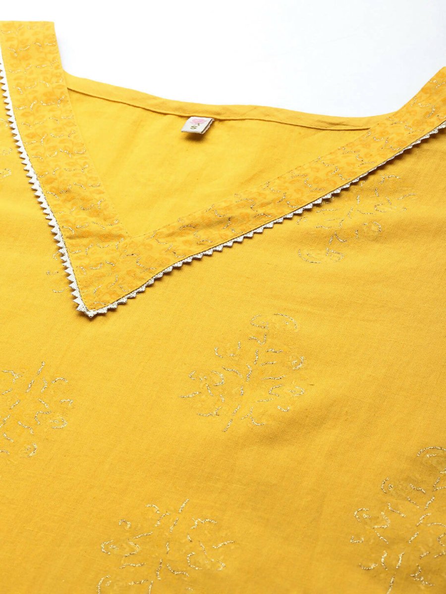 Ahalyaa Women Mustard Yellow Floral Printed Pure Cotton Co-Ords - Distacart