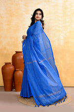 Thumbnail for Piyari Fashion Women's Sky Blue Embellished Cotton Blend Zari Check Handloom Saree - Distacart