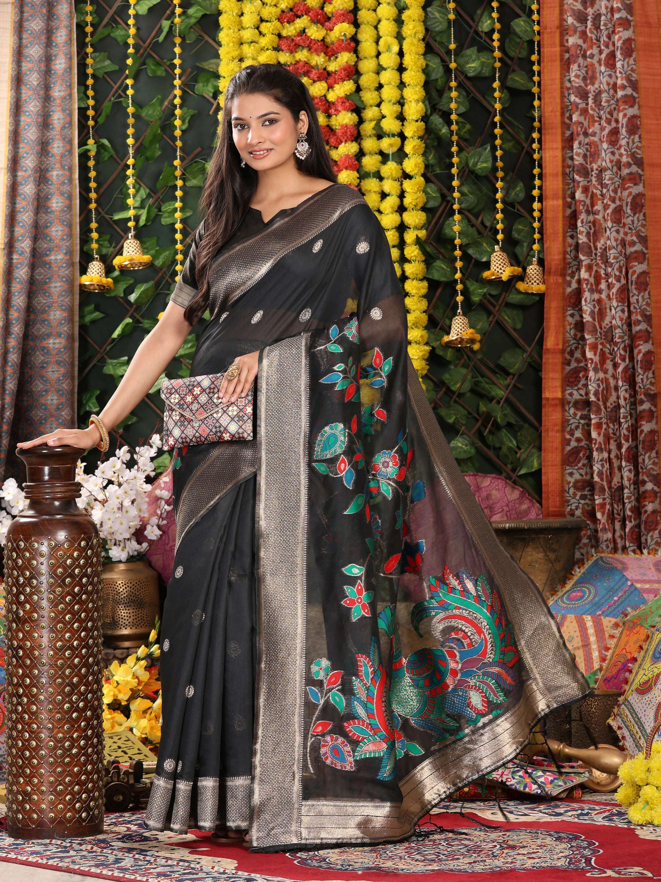 Astita Linen Cotton Black Saree
