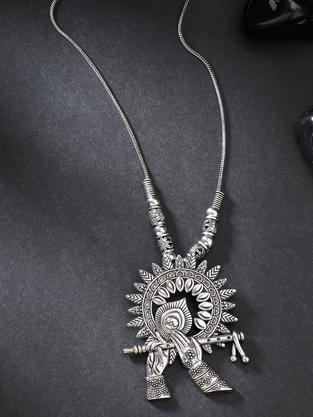 NVR Women's Silver-Toned German Silver Oxidised Pendant with Chain - Distacart