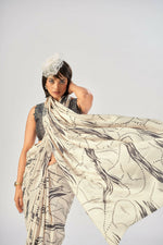 Thumbnail for Vastranavya Off White Satin Silk Elegant Printed Saree with Unstitched Blouse - Distacart