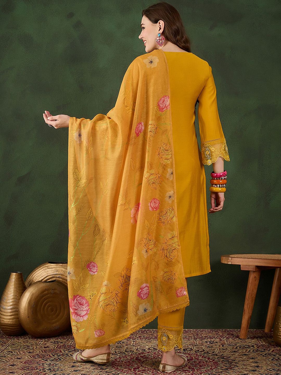 Sangria Embroidered Kurta With Trousers & dupatta