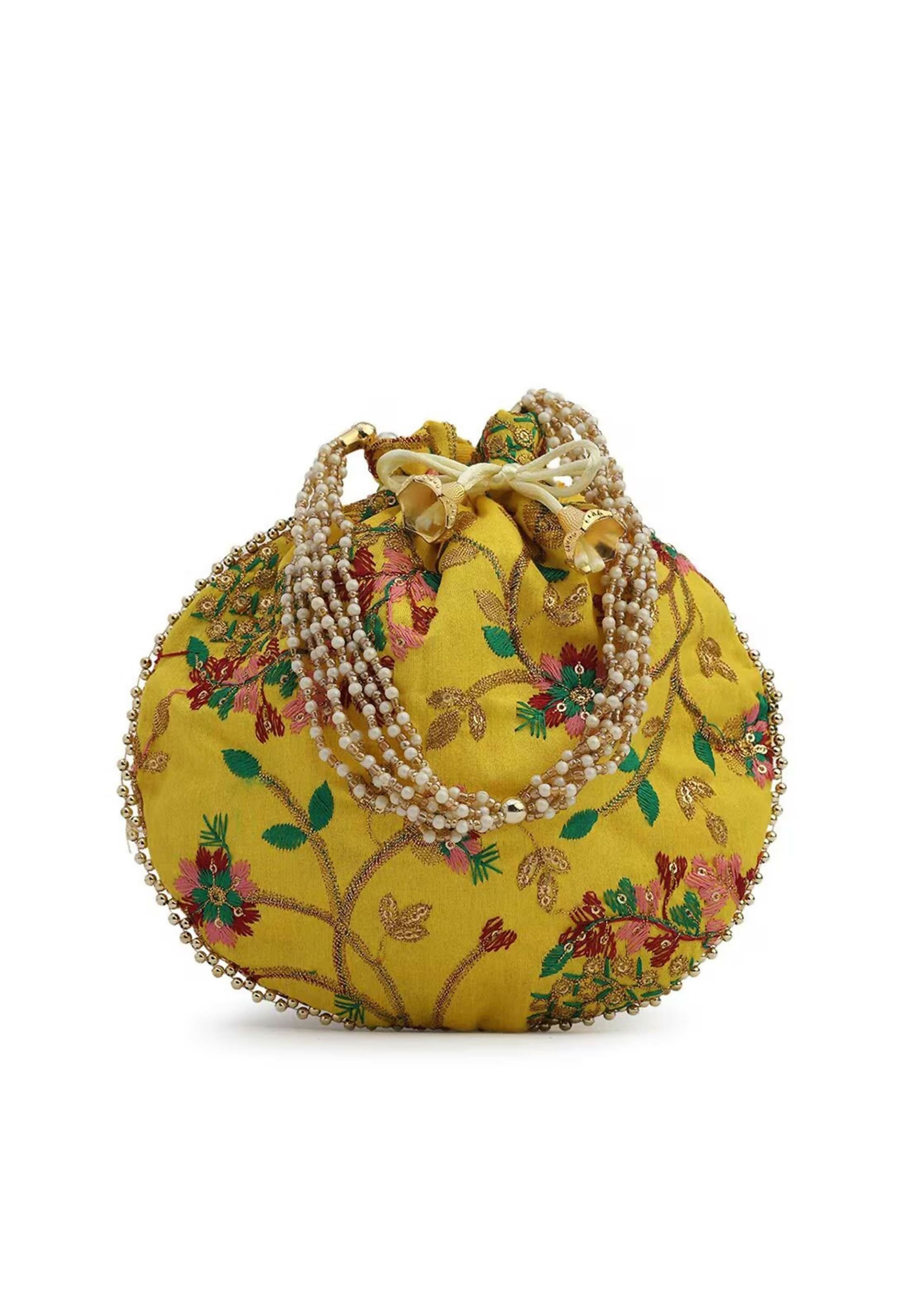 Joban Fashion Embroidered Potli Clutch - Yellow