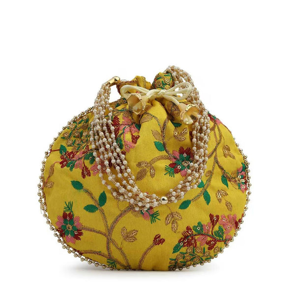 Joban Fashion Embroidered Potli Clutch - Yellow - Dista