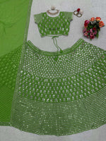 Thumbnail for Preksha Creation Green Foux Georgette With Thread With 9Mm Sequence Women Lehenga Choli - Distacart