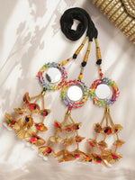 Thumbnail for Ruby Raang Gold Gota Pati Work And Colorful Pastel Hues Threads With Shell And Black Thread And Mirror Work - Distacart