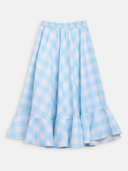 Ahalyaa Sky Blue Rayon Checked Kids Top With Skirts For Girls - Distacart
