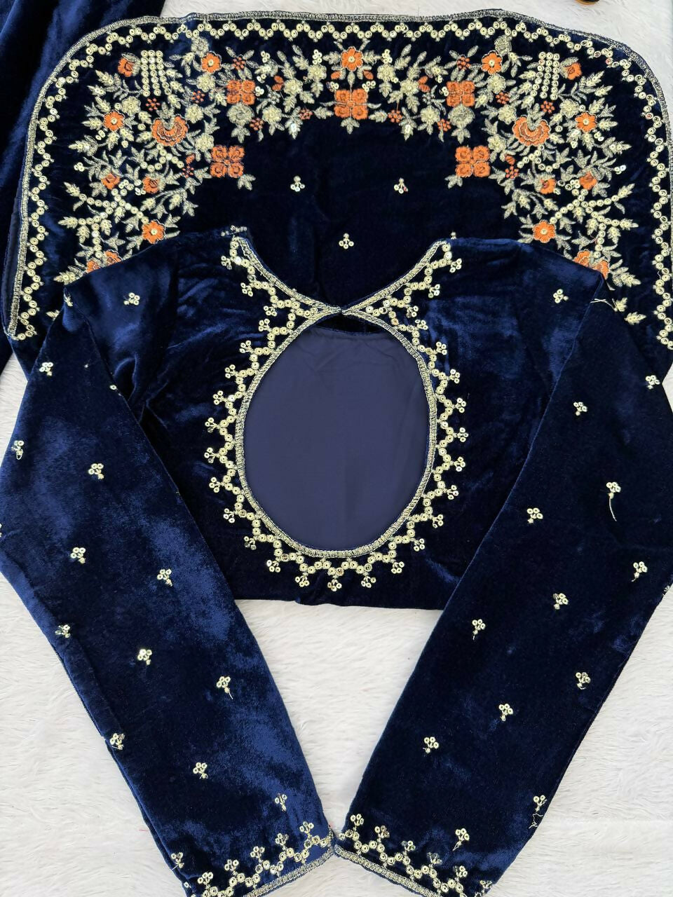 Vastranavya Blue Viscose Velvet Thread Sequence Work Kurta & Palazzo With Dupatta