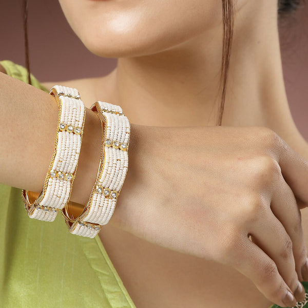 NVR Women's Set of 2 Gold-Plated Pearl Handcrafted Traditional Bangles - Distacart