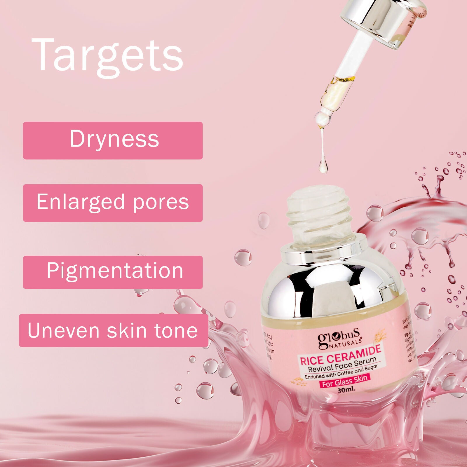 Globus Naturals Rice Ceramide Revival Face Serum, For Korean Glass Skin