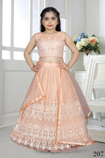 Thumbnail for Wedding Designer Peach Net Kidswear Lehenga - Aaradhna - Distacart