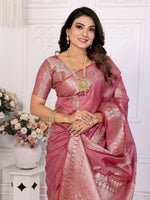 Thumbnail for Aastha Fashion Dusty Rose Soft Organza Silk Weaving Saree - Distacart